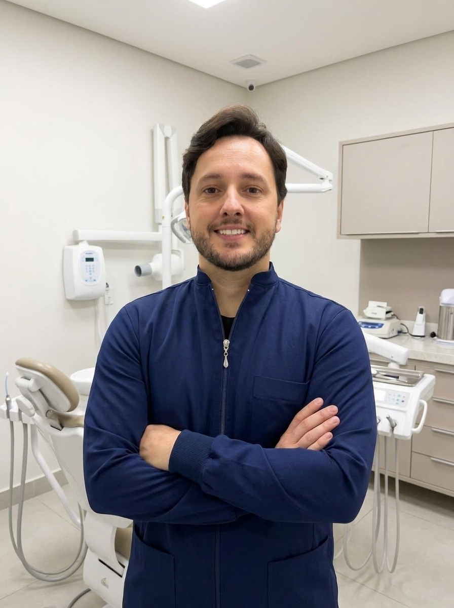 Dr. Gustavo de Paiva Assis, cirurgião-dentista, em seu consultório odontológico em Juiz de Fora